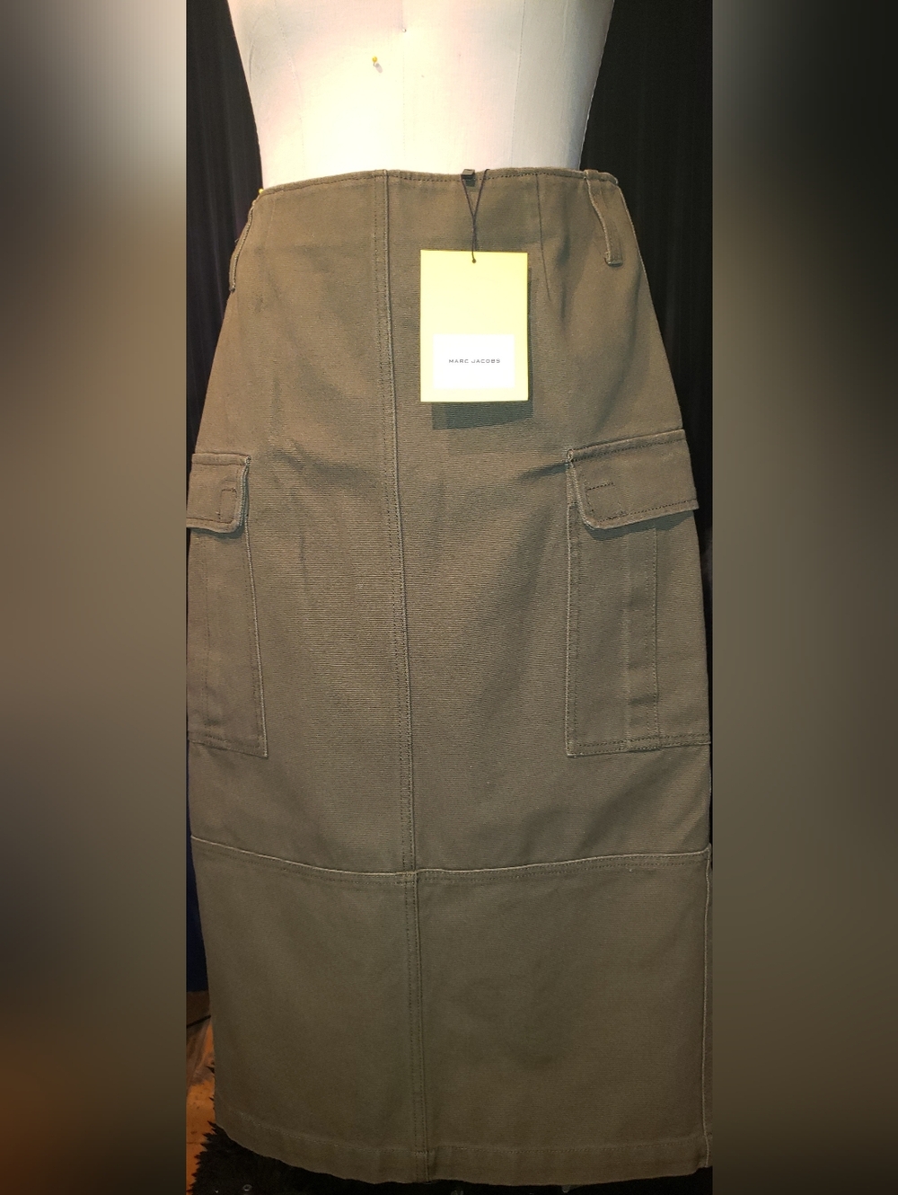 BNWT Marc Jacobs Army Green Huge Cargo Pockets Belt Loop Structured Pencil Skirt